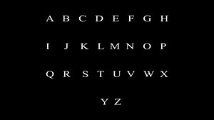 Falling text letters A to Z video animation on black background.