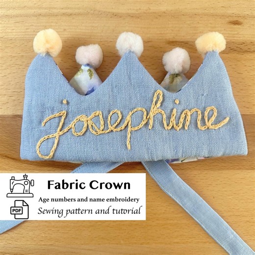 PDF Pattern for Reversible Fabric Birthday Crown: Sewing Template and Tutorial Includes Velcro Age Emblems and Hand Embroidered Name - Etsy Canada