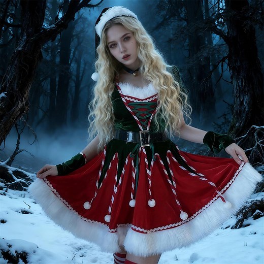 Gothic Elf Costume Set | Green Red Velvet Elf Dress With Hat & Accessories, Festive Outfit for Women, Holiday Cosplay Party Wear - Etsy