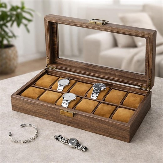 Wooden Watch Box | 3 Sizes Watch Display Case With Glass Top - Etsy