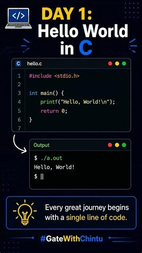 💻 Day 1: First C Program | Hello World in C 🚀 #programming #cprogramming #shorts