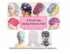 Scrub Cap Pattern Pack, Scrub Hat Sewing Pattern Scrub Cap Ponytail PDF Scrub Caps for Women Surgical Cap Nurse Medical Instant Download - Etsy