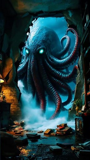 A terrifying monster with glowing eyes and twisting tentacles breaks through reality🦑 #seamonster