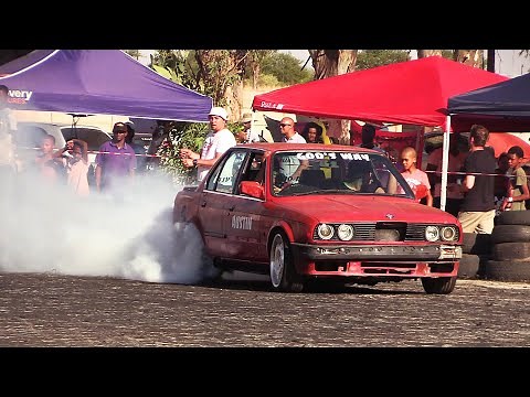 Eric Maswaya spinning Austin's V8 BMW