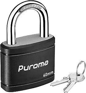 Puroma Keyed Padlock with 2 Keys Alike, 7/8 Inch Locker Lock 40mm Heavy-Duty Locks for Gate Fence Hasp Cabinet Toolbox School Gym Locker (Black)