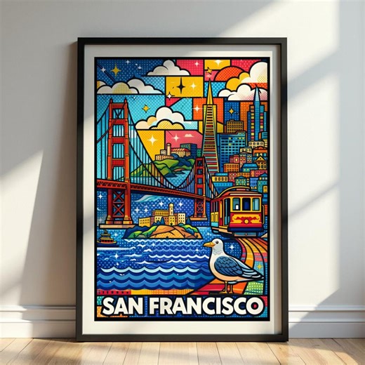 San Francisco Poster, San Francisco Travel Poster, California Wall Art Print, San Francisco Skyline Illustration, Golden Gate Bridge Art - Etsy