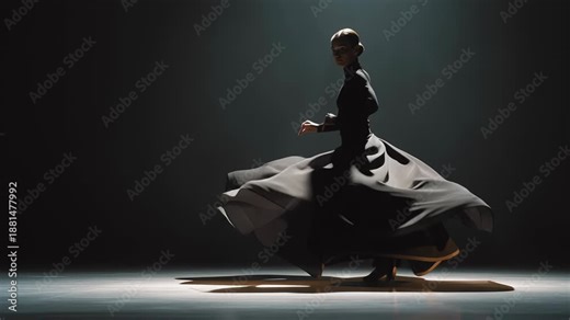 Cinematic artistic dance performance expressing deep emotion, abstract sense of movement and feeling, powerful posture and flowing lines, controlled lighting and shadow, realistic cinematic detail