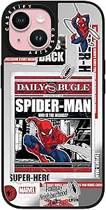 CASETiFY Mirror iPhone 15 Case [Spider-Man Co-Lab / 4.9ft Drop Protection/Compatible with Magsafe] - Spider-Man Newspaper - Silver on Black