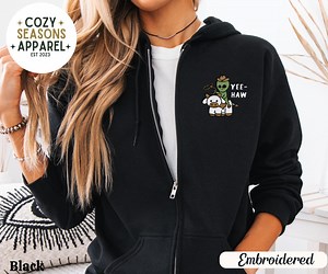 Embroidered Halloween Zip Up Hoodie, UFO Hoodie, Alien Hoodie, Alien Lover Gifts, Funny Hoodie, Funny Gifts, Silly Gifts, Sweatshirt Hoodie