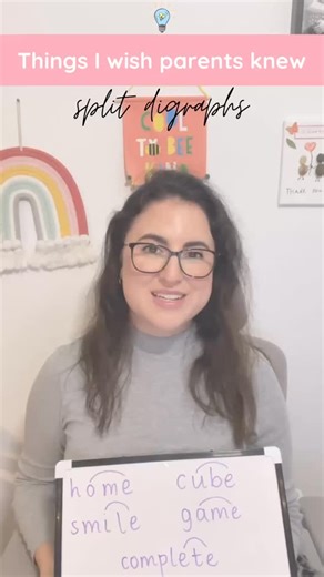 📖 Episode 21 : Things I wish parents knew… split digraphs. Split digraphs can be one of the trickiest parts of phonics for children to grasp. They’re two letters that work together to make one sound, but they’re split by another letter in the middle! 🤯 You’ll spot them in words like home, smile and game. 🏡☺️🎯 Follow for more tips on supporting your child with phonics, and comment the word READ if you’d like help building their confidence with reading. #phonicshelp #splitdigraphs #earlyreadin