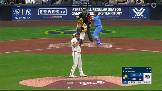 岡本和真が同点タイムリーヒット💥9回に値千金の同点タイムリーを放つ本日マルチ安打！4打数2安打1打点①二直②空振り三振③内野安打④タイムリーヒット(打点1)【シーズン成績】打率.224 2本塁打 4打点 OPS.642🎥@Sportsnet #岡本和真 #ブルージェイズ