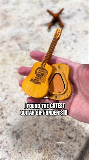 Handcrafted Mini Wooden Guitar Pick Box with Stand