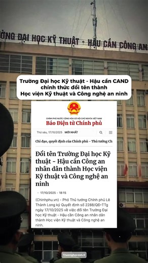 🔥Trường Đại học Kỹ thuật - Hậu cần CAND chính thức đổi tên thành Học viện Kỹ thuật và Công nghệ an ninh | Luyện thi Đánh giá năng lực Bộ Công an - Trang của Trường học số 4.0