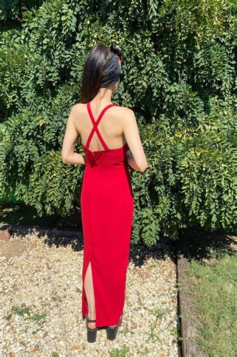 90s Vintage Red Evening Gown: Backless Cut Out Maxi Prom Dress - Etsy