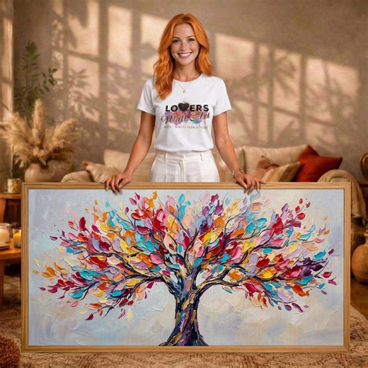 Colorful Tree of Life Wall Art, Vibrant Abstract Floral Painting, Large 3D Textured Tree Canvas, Modern Impasto Nature Decor (2:1 Ratio) - Etsy