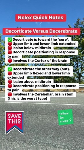 1K views | Nclex Quick Notes! Decerebrate Versus Decorticate! #nclex #nclexquestions #nclexquestionoftheday #nclexprep #nclexreview #usrn #nclexexam #nursingtest #nursingstudent #fbreels23 | ACE NCLEX | Facebook