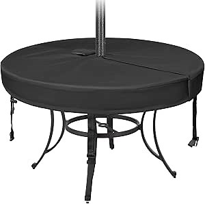 Round Patio Table Cover with Umbrella Hole 94"DIA x 4"H - Waterproof Outdoor Table Cover - Heavy Duty 600D Oxford Fabric Patio Furniture Covers