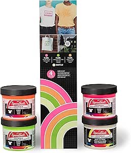 Speedball Fluorescent & Night Glo Fabric Screen Printing Ink Set, Set of 4, Glow in The Dark for T-Shirt and Silkscreen Printmaking