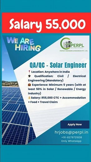 Solar QA/QC Engineer Hiring 2025 | 55k Salary + Free Stay 🔥 #shorts
