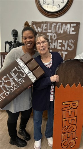 This month, our #TraveltheWorld Signature Program led us to the sweetest place: Hershey, Pennsylvania! 🍫 With giant Hershey Bars in hand, we all loved dancing and singing along with James Curry. His energy and interaction brought so many smiles! #welcomehome #greatplacetolive #greatplacetowork | Commonwealth Senior Living at Farnham