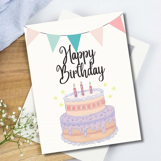 Printable Birthday Card – Cute Cake Design – Instant Download – Pastel Happy Birthday Card - Etsy