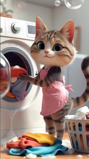 Cute Cat Doing Laundry | Adorable 3D Kitty Washing Clothes 🐱✨ #shorts