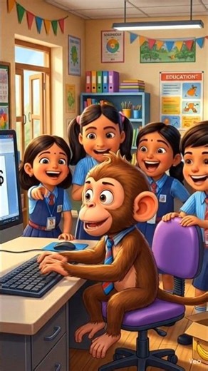 Smart Bandar aur Computer Class ki Masti 🐒💻"#shortsfeed #cartoon #viralshorts #hindicartoon