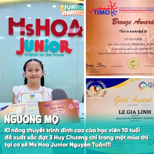 🥳 Mới 10 tuổi nhưng đã nói tiếng Anh lưu loát như một MC nhí >> Tìm hiểu ngay bí quyết giúp Gia Linh bứt phá trình speaking tại đây: https://s.imap.edu.vn/xinchao 📣 Gương mặt xuất sắc tuần này tại Ms Hoa Junior Nguyễn Tuân gọi tên bạn nhỏ Lê Gia Linh. Không chỉ liên tiếp ghi dấu với 3 huy chương Quốc tế danh giá: 🏅 Huy chương Vàng Olympic Tiếng Anh GELOSEA cấp Quốc gia 🥉 Huy chương Đồng Olympic Toán học Quốc tế GJMAT 🥉 Huy chương Đồng Olympic Toán học Quốc tế TIMO Gia Linh còn gây ấn tượng 
