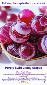 Purple Swirl Candy Grapes There’s something magical about turning fruit into a playful treat that sparks joy in little hearts. Ingredients: - 2 cups seedless green or red grapes (washed and dried completely) - 1 package (3 oz) grape-flavored Jello mix - 1 package (3 oz) berry blue or cherry Jello mix (for swirl effect) - 1/2 cup light corn syrup (or honey as an alternative) - Edible glitter dust or shimmer powder (optional, for sparkle) - Toothpicks or skewers - Parchment paper or silicone mat D
