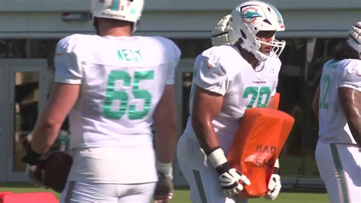 Dolphins put on the pads for first time in training camp