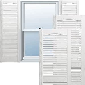 Builders Edge 12 in. W x 66 in. H, Custom Cathedral Top Center Mullion, Open Louver Shutters, Includes Matching Installation Spikes (Per Pair), 001 - White