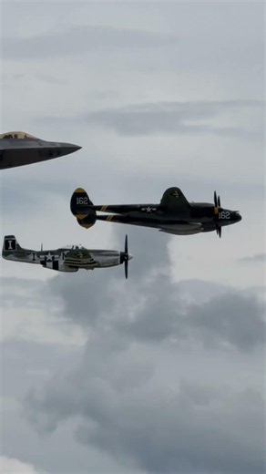 F-22, P-38, and P-51 flying together #airpowerhistory #military #airshow