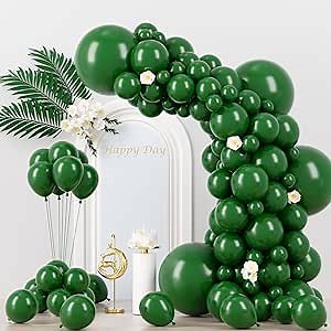 130pcs Dark Green Balloons Different Sizes 18" 12" 10" 5" Hunter Green Balloons for Birthday Dinosaur Baby Shower St. Patrick's Day Summer Jungle Forest Safari Party Decorations