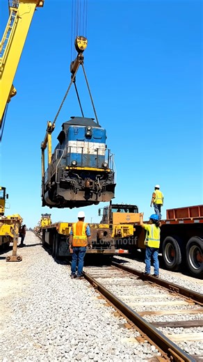 Rail Crew Supervising Locomotive Lifting Process #train #railway #crane