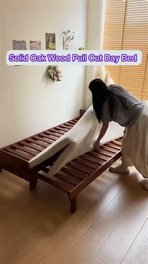 Japandi Solid Oak Wood Frame Pull Out Day Bed 03 #furniture