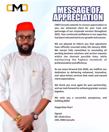 CMD Consultancy Services & Co on Instagram: "Our profound thanks to you all for trusting us to deliver your corporate services in 2025.🙏🙏 Cheers to a bigger and better 2026🥂 Happy new year once again! It shall be our best year ever🙏 #appreciation #appreciationpost #thankyou #happynewyear2026 #happynewyear"