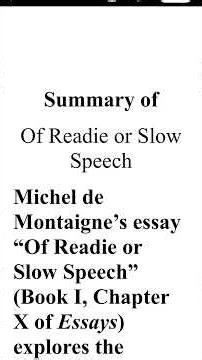 Of Readie or Slow Speech Summary