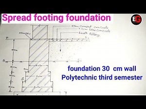 spread footing foundation||spread foundation plan/drawing || foundation 30 cm wall