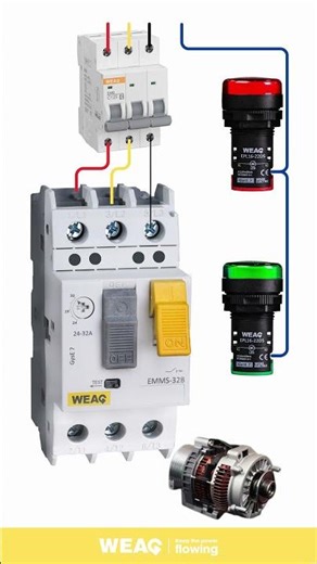 Manual motor starter and Motor Connection: Indicator Lights Show Circuit Status.