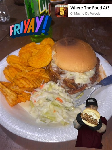 Homemade roasted BBQ pulled chicken coleslaw and chips now I’m full ugh | Heidi Baumgartner Upchurch