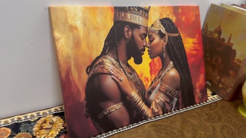 XLMDYYSW African King and Queen Wall Art Black Couple Canvas Print Vintage Gold Crown Picture African American Love Painting Bedroom Living Room Decor Framed (Brown, 18L x 12W)