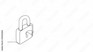Animated self drawing of continuous line draw key and lock. Security padlock, locked and unlocked. Safety lock with key icon. Success, solution and safety concept. Full length one line animation