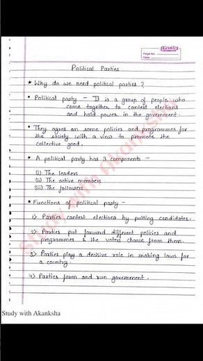 Political parties | Class 10 Civics handwritten notes | NCERT | CBSE | BSEB | Sst | #shorts