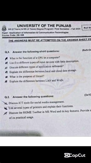 ICT unsolved Past Paper (BS Chemistry 3rd semester)