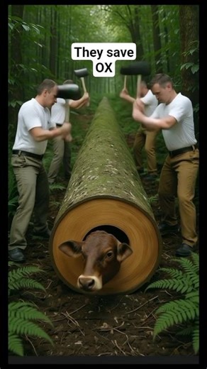 They save an Ox from a giant log #shorts