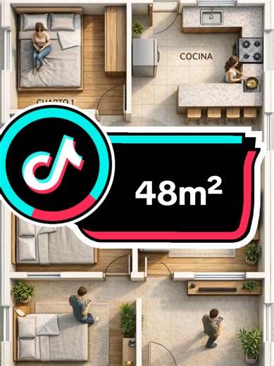 Planta Baixa Humanizada de 48m² para Casa Modernas