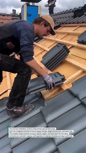 Manual Roof Tile Installation Precision Craftsmanship #Roofing #Construction #SkilledWork