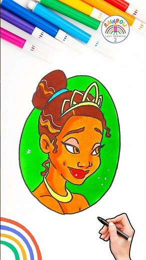 Draw Disney Princesses | Draw Shy Princess Tiana Tutorial 🌈👸🏽 #disney #drawing #shorts #shy