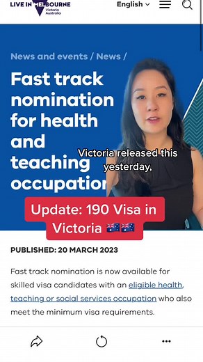 190 ans 491 visa in Victoria. This was kind of already happening but its been published as an update now: Fast track nomination is now available for skilled visa candidates with an eligible health, teaching or social services occupation who also meet the minimum visa requirements. This means that Registrations of Interest (ROI) with a fast track nomination occupation will be selected to apply for visa nomination within two weeks of submission. Providing the nomination application meets all minim