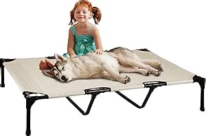 FIOCCO Elevated Dog Bed - Dog Cot with Chew Proof Mesh for XX-Large Dogs, Waterproof Washable Raised Pet Bed, Portable Pet Bed for Outdoor Use, Dogs Cot Beds, Beige